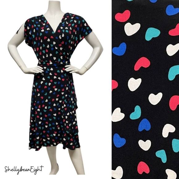 VICKY TIEL Heart LOVE Print Wrap Dress Stretchy L - Picture 3 of 13